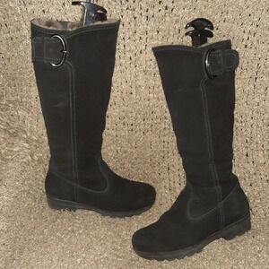 LA CANADIENNE-Valentina-Black Suede/Shearling Boot